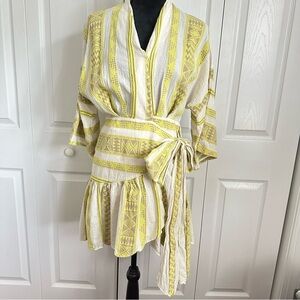 Anthropologie Devotion Twins Belted Cotton Wrap Mini Dress Womens Size S Boho